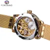 Kits Verzoeken mode Luxe Rose Golden Skelet Women Mechanisch horloge Romeinse cijfers transparante horloges roestvrijstalen klok