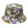 Beretti uomini donne foglie estive Stampa Cappello Secchio Cappello Outdoor Wide Brim Sunier Hip Hop Hop pieghevole Cotton Panama Fisherman