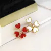 Brand de créateur Van High Version Clover Love Oree Orees For Women Pure Silver Needle With Grade Red Agate Design Jewelry