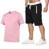 Fábrica por atacado Sport Sport Set Summer 2 peças conjunto de cores sólidas conjuntos curtos para masculino, camisetas e shorts shorts respiráveis casuais elegantes para homens