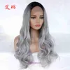 High quality fashion wig hairs online store Fashionable gradient color large wave long curly synthetic fiber front lace semi hand woven headband hightemperature