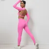 Women's Tracksuits Seamless Womens Naked Back Yoga Set Sports Tights Fitness High Waist Hip Lift Long Sleeves Carrying Soaking Training Gym yq240422