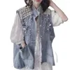 Coletes femininos pérolas pérolas jeans tank top cistascoat coreano cardigan jaqueta sem mangas gilet gilet gilet 5xl