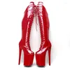 Dance Shoes Leecabe 23CM/9inches Red Color Patent PU Upper Fashion Lady Small Open Toe High Heel Platform Pole Boots
