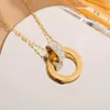 High Quality Luxury Necklace Korean version gold full row double ring pendant with micro diamond titanium steel necklace for womens Instagram style simple