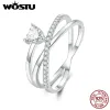 リングWostu Real 925 Sterling Silver Heart Wedding Engagement Ring for Women Multi Layer Clear AAA Zircon Promise Rings Fine Jewelry