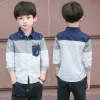 T-shirts Fashion Teen 6 8 10 12 14 Y Teenage Boys Shirts School Formeal Shirt For Boys Bown Down Collar Blouse for Boys Kids Dress Shirt