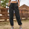 Pantaloni da donna Soild cargo pantaloni per donne pieghe per piedi raggruppati con cinturini sciolti e strisce sportivi pantaloni leggeri ropa mujer