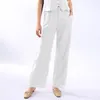 Women's Two Piece Pants Retro Linen Suits Women 2024 Blue Sleeveless Button Up Vest Tops Wide Leg Sets 2 Pieces Outfits Ensemble Femme