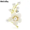 Broches Wulibaby Shell Plum Blossom Flower For Women Wedding Office broche Pins Jaar Sieraden Gifts