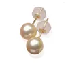 Boucles d'oreilles étalon 9 mm Natural Southsea Gold Pearl Saltater 18 K Boucle d'oreille simple