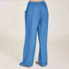 여성용 바지 Capris Womens Cotton Linen Long Pants 세련된 단색 탄력적 인 허리 느슨한 바지 여성 발목 긴 바지 여름 캐주얼 바지 Y240422