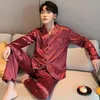 Men Pyjama Set Seidensatin Nachtwäsche für Mann Hemd Langarm Pyjama Männlich Mode weiche Heimnacht Trage LOUNGE COWE WOWE 240408