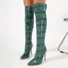 Boots Kcenid Green Snake Print Over The Knee Women's High Heels Ladies Shoes Autumn Winter Boot Female Zipper Pumps Sexy