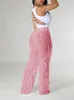 WJFZQM Women Wavy Seethrough Highwaisted Wideleg Pants Streetwear Street Style Loose Female Casual Long Trousers 240410