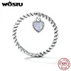 Rings WOSTU 925 Sterling Sliver 5MM Heart Sweet Pink Opal Ring For Women Simple Vintage Twist Ring Anniversary Fine Jewelry Gift R807