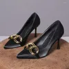 Dress Shoes Women High Heel Pumps Lady Metal Chain Low Nightclub Slim Fit Party Green Office Prom