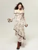 Casual Dresses Butterfly Floral One-shoulder Long-sleeved Dress For Women Irregular Break Retro Sweet Chic Little Autumn And Winter