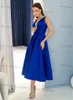 Party Dresses Simple Deep V-neck Royal Blue Cocktail A-line Satin Short Wedding Gown Length Vestido De Festa