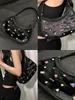 miyagawa Colorful Diamd Black Veet Leather Underarm Bag Korean Niche Single Shoulder Bags 2024 New Spicy Girl Handbag i78d#