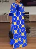 Casual Dresses VONDA Women Autumn Floor Length Dress 2024 Vintage Patchwork Pattern Bohemian Beach Sundress Loose Robe Femme