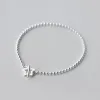 Strängar Trusta 100% 925 Solid Real Sterling Silver Fashion Beads Heart Star Armband 16cm för Teen Girls Lady Gift Women Syckel DS1014