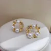 Stud Earrings MeiBaPJ 3-4mm Small Natural White Round Pearl Fashion Flower 925 Silver Fine Wedding Jewelry For Women