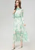 Women's Runway Dresses Turn Down Collar Long Sleeves Printed High Street Fashion Maxi Vestidos with Belt