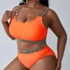 Nouveau maillot de bain bikini couleur solide à taille haute division et maillot de bain agrandis