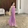 Vestidos casuais básicos Fairy Harter Summer Summer Beach Robe de tamanho grande Loose Midi Purple Sundress 2024 Mulheres férias Casual Runway vestidos 240419