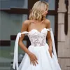 2024 새로운 새틴 짧은 웨딩 드레스 오프 어깨 3D 꽃 레이스 a-line 신부 신부 가운 vestido de novia mariage