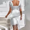 Lässige Kleider One Schulter Panel Quasten Party Kleid Europäische und amerikanische satin enge sexy y2k elegant hübsche Frauen