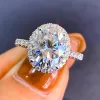 Кольца Houtros 2 карат овальные кольца Moissanite для женщин 925 Серебряный серебряный серебряный свадебный кольцо