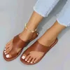 Casual Shoes Women's Toe-loop Flat Sandals Solid Color Faux Leather Slides Summer Outdoor Sports Slippers