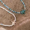 Anhänger Halskette Kunjoe Bohemian gemischte Farbe Reis Perlen Sternenfisch Halskette Set für Frauen Männer Fashion Strand CHOKER SCAVILE Kette Schmuck Schmuck