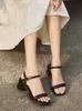 2023 Summer N Band Women Sandal Fashion Square Low Heel Ladies Elegant Dress Shoes Outdoor Casual Slides 240409