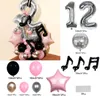 Party Decoration 45st/Set Pink Black Music Notes Happy Birthday Latex Balloon Column Silver Foil Number Balloons For Leverany