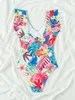Traje de baño para mujeres Kawaii Bikini Floral Ruffles plisado de traje de baño de las mujeres estampadas y2K