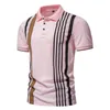 6 Colors 2023 Summer Mens Polo Tshirt Turndown Collar Striped Breathable Fashion Tshirts Casual Tees pro choice 240417