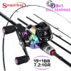 Accessoires Sougayilang Lure Fishing Rod Combo Carbonfaserstange 19+1BB 7,2: 1 Hochgeschwindigkeitsmetallfischerei -Rollen für See- und Meeresfischerei -Tackle