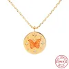 Halsband Roxi 925 Sterling Silver Necklace Round Ciecle Micro Inlaid CZ Butterfly Pattern Emamel Pendant Necklace For Women Collier Femme