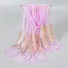 Scarves Summer Chiffon Long Scarf Georgette Neck Fashion Solid Hijab Glitter Thin Muffler Gold Peacock Print Wrap Shawl