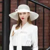 Berets Lady Designer Original Fedoras White Hat Female Summer Shade Linen Suncreen Cap Wide Brim Headwear B-8189