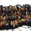 Strands MixMax 100pcs Bracelet de couro Men Genuíno Vintage Punk Rock Retro Bangle para mulheres Casal Pulsera Hombre lotes de atacado a granel