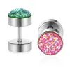 Stud Earrings Round Green Pink Crystal Men Stainless Steel Piercing Earring Ear Plug Studs Punk Jewelry