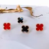 Designer Charm High Version Van Medium Four Leaf Grass Earrings Female Gold Thicked Plating 18K Rose Natural Black Agate Red Chalcedony