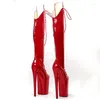 Dance Shoes Leecabe 23CM/9inches Red Color Patent PU Upper Fashion Lady Small Open Toe High Heel Platform Pole Boots