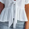 Kvinnors blusar Kvinnor Summer TOPS STYLA T-SHIRT V-NECK Kort ärmstopp med knutdesign Ruffle Hem Loose Blouse