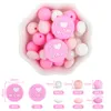 34PcsPack Round Silicone Beads I Love Mum Dad Chewing Beads For Jewellery Making DIY Pacifier Clips Chain Teether Teething Toys 240422