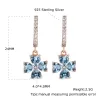 Earrings YEZOXA Heart Created Blue Topaz 925 Sterling Silver 14K Rose Gold Plating Dangle Drop Lucky Earrings For Women